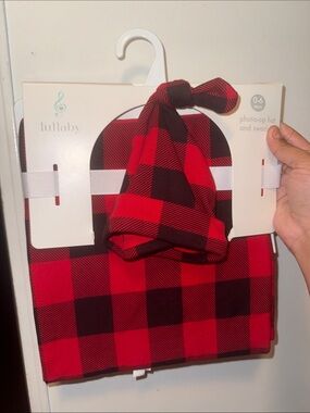 Lullaby Red Buffalo Plaid Baby Photo-Op Hat & Swaddle Set